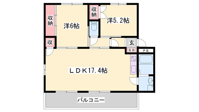 ラフォーレ龍野I(2LDK/2階)の間取り写真