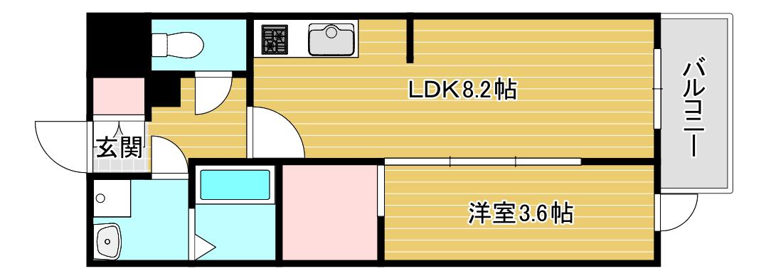 AFFLUENCE難波イースト(1LDK/2階)の間取り写真