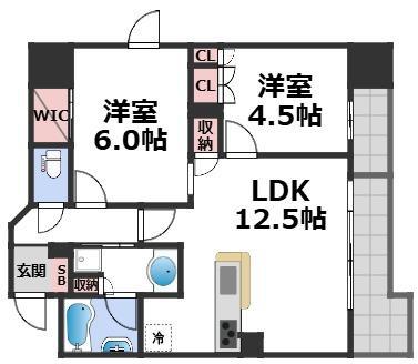 STANDZ四天王寺前夕陽丘(2LDK/9階)の間取り写真
