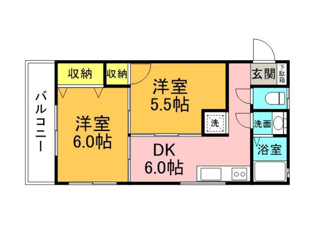 下山ビル(2DK/3階)の間取り写真
