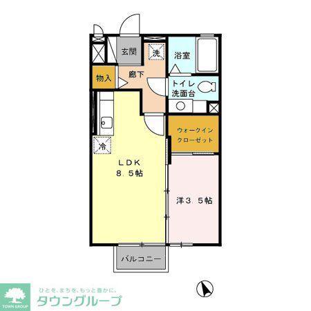 ヴィル・オランジュU(1LDK/2階)の間取り写真