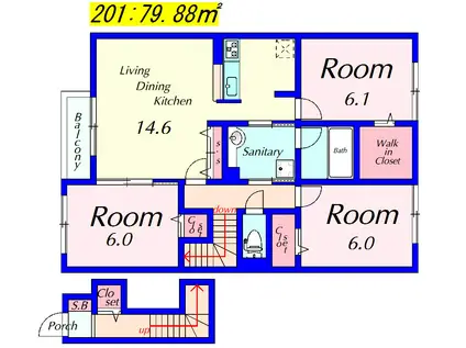 フェリーチェファミリア(3LDK/2階)の間取り写真