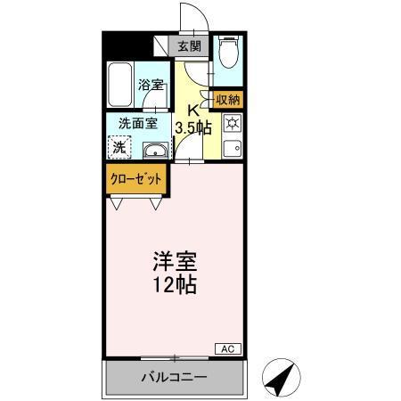 クリスタル甲府国母(1K/3階)の間取り写真
