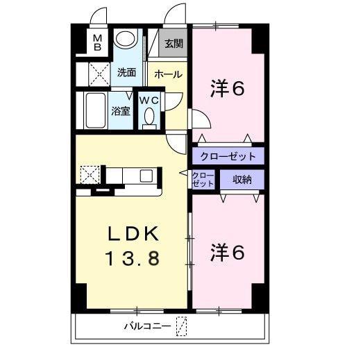 CALME AUBE CINQ(2LDK/5階)の間取り写真