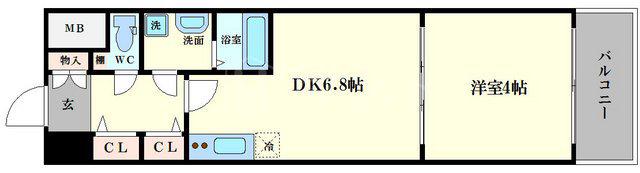 LC難波南(1DK/6階)の間取り写真