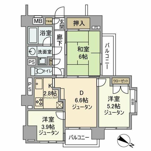 野村ステイツ市ヶ尾(3DK/4階)の間取り写真