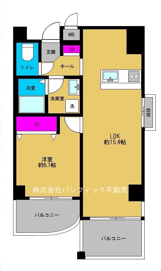 デ・リード河原町(1LDK/9階)の間取り写真