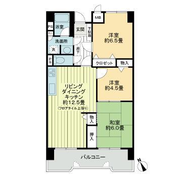 ライオンズマンション小倉駅南(3LDK/4階)の間取り写真