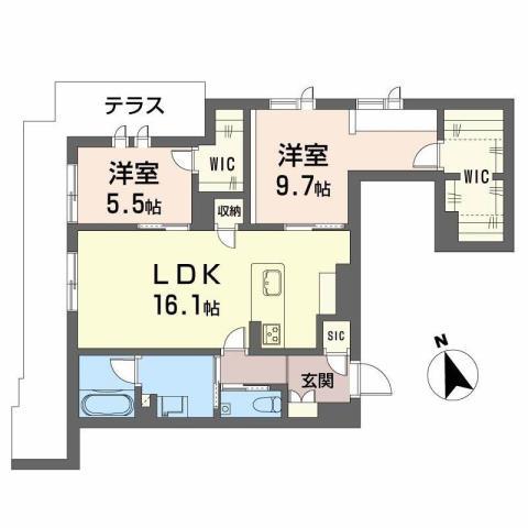 プレミアス赤坂けやき通(2LDK/1階)の間取り写真