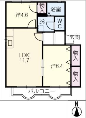 セヴェル美和 A棟(2LDK/2階)の間取り写真