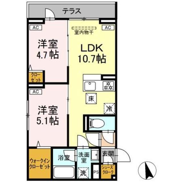 セレスティア羽沢A棟 A棟(2LDK/1階)の間取り写真