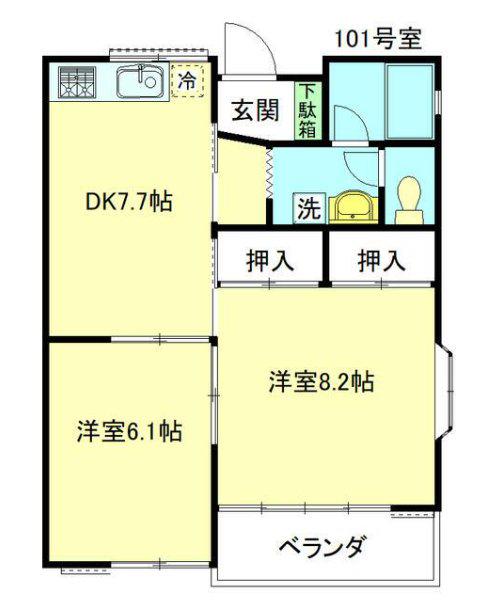 木の実ハイツII(2DK/1階)の間取り写真