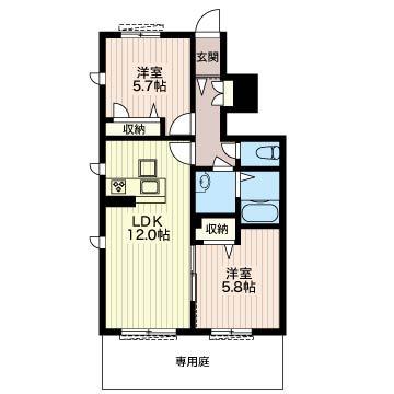 グラン・ルミエール103(2LDK/1階)の間取り写真