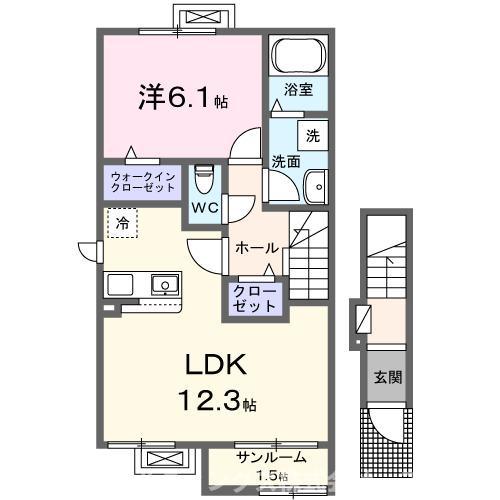 メゾン12朝来(1LDK/2階)の間取り写真