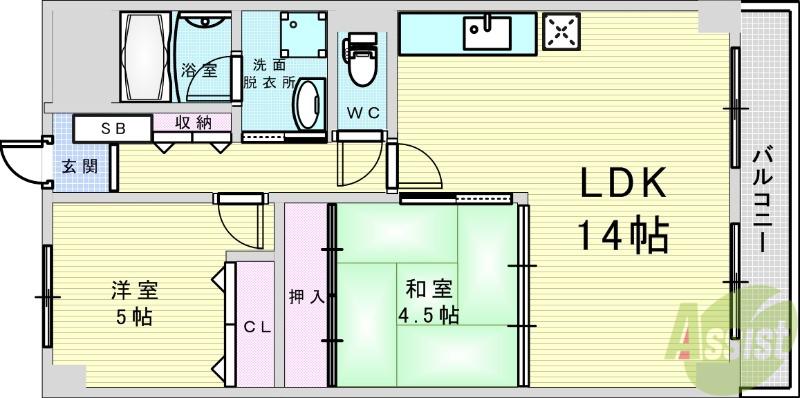 リビック千里(2LDK/4階)の間取り写真