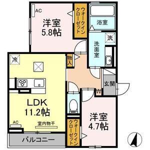 CASAウエスト(2LDK/1階)の間取り写真
