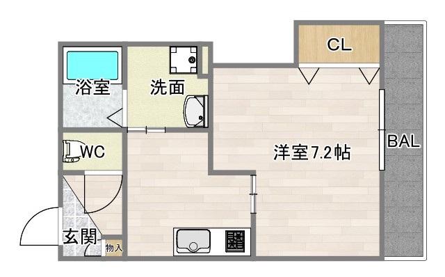 近鉄南大阪線 今川駅(大阪) 徒歩7分 3階建 新築(1K/2階)の間取り写真