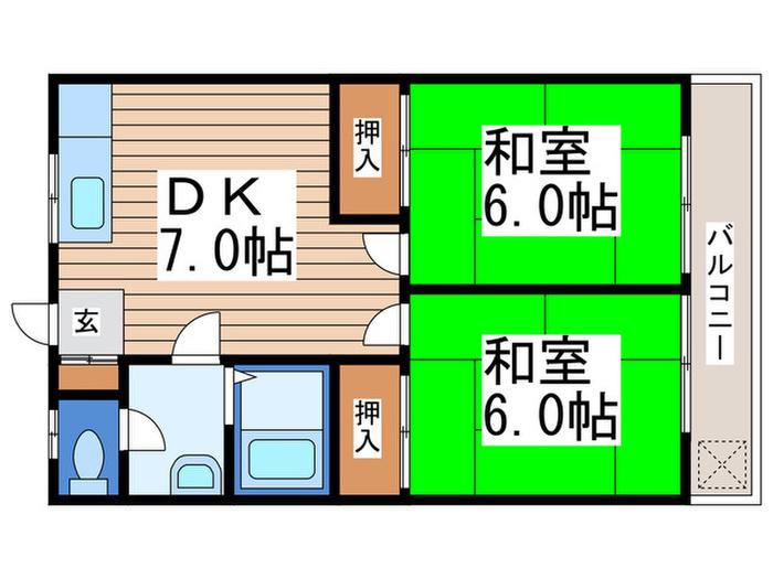 泉コートビレッジ(2DK/1階)の間取り写真
