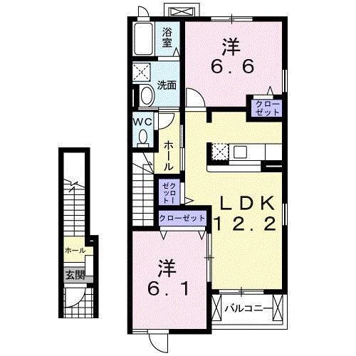 白山ヒルズII 壱番館(2LDK/2階)の間取り写真
