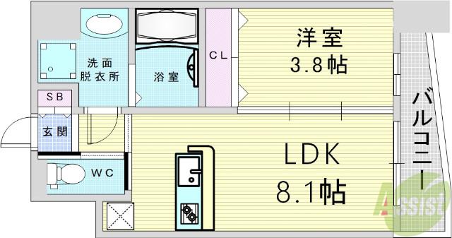 エスタート御幣島(1LDK/2階)の間取り写真
