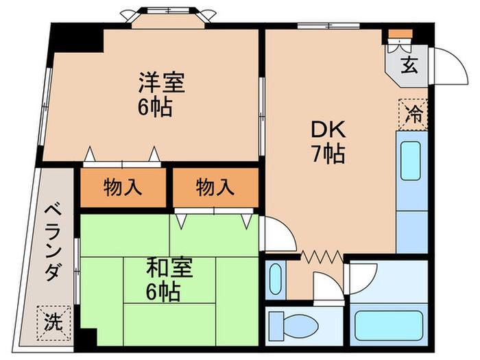 ヨコヤマビル(2DK/2階)の間取り写真