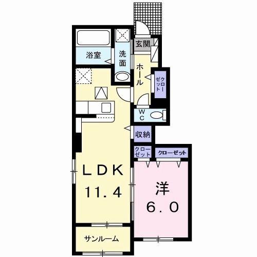 ルミエール応神II(1LDK/1階)の間取り写真