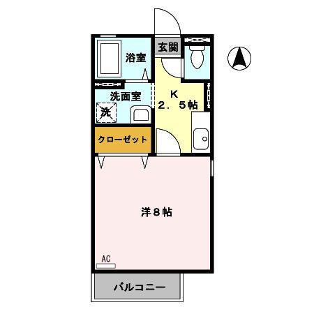 ディアコート浜 A(1K/2階)の間取り写真