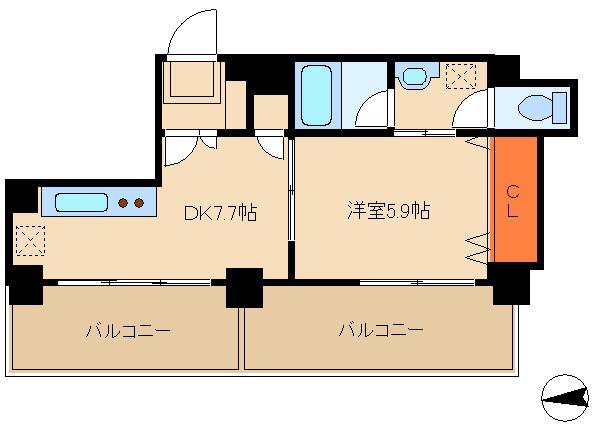 グランドキャッスル(1DK/5階)の間取り写真
