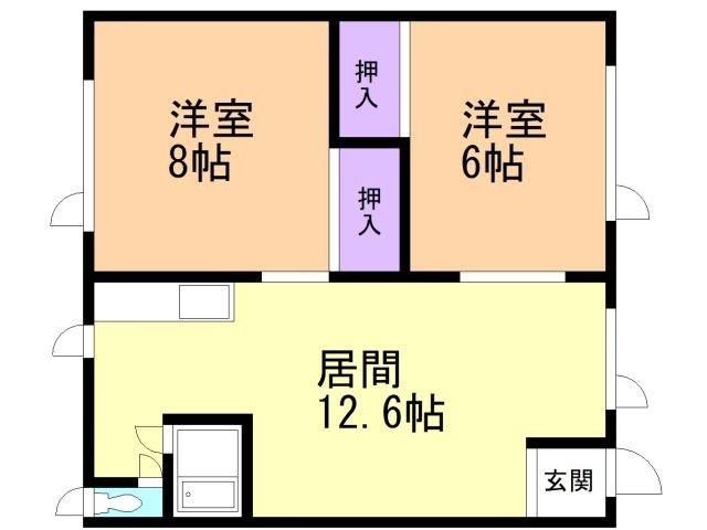 寿町Kアパート(2LDK/1階)の間取り写真