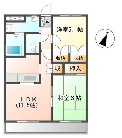 グリーンヒル弐番館(2LDK/2階)の間取り写真