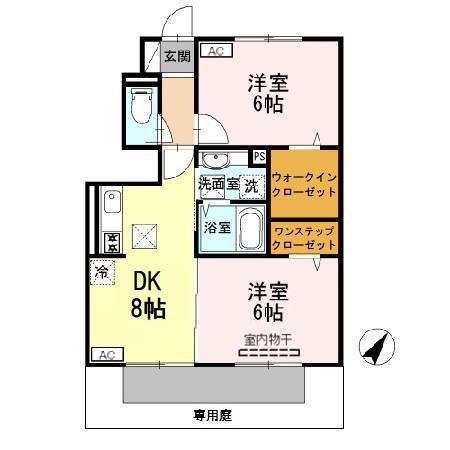 イソラ フェリジェII(2DK/1階)の間取り写真