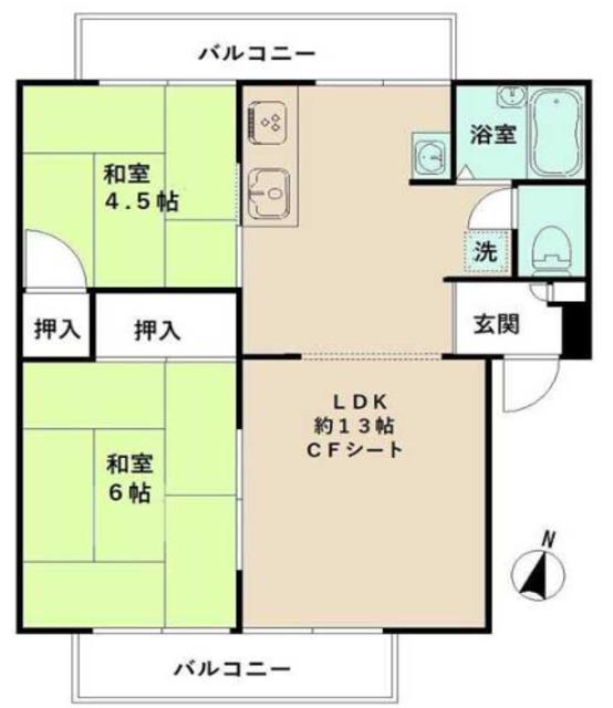 ハイムSI-B(2LDK/1階)の間取り写真