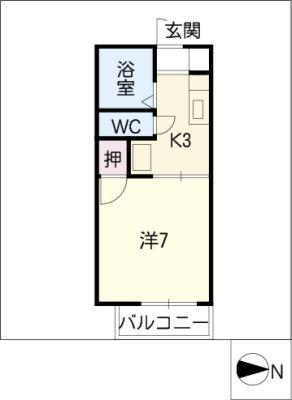 ドミールI(1K/2階)の間取り写真