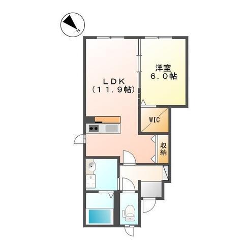 メルヴェール神山II(1LDK/1階)の間取り写真