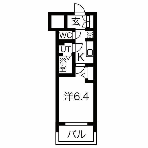 メイクス鶴舞II(1K/6階)の間取り写真