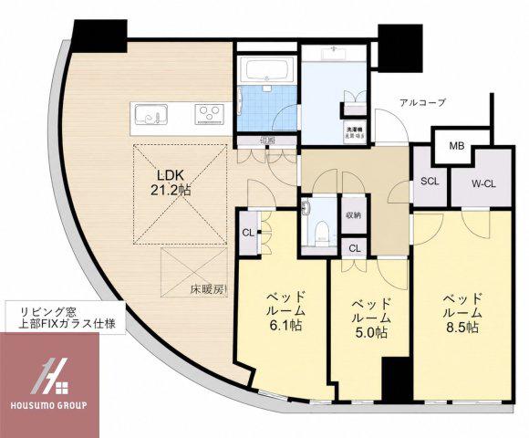 BRILLIA TOWER堂島(3LDK/4階)の間取り写真