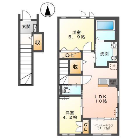 ディアマンテ(2LDK/2階)の間取り写真
