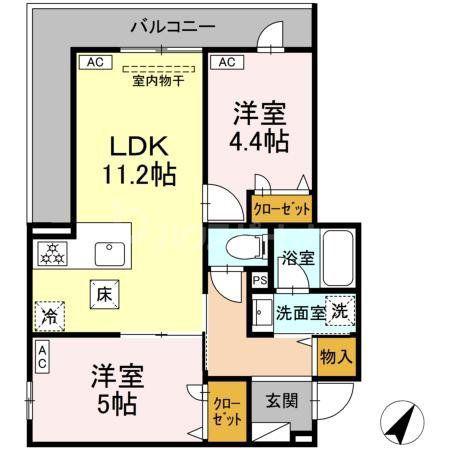 セレスティア細田A(2LDK/3階)の間取り写真