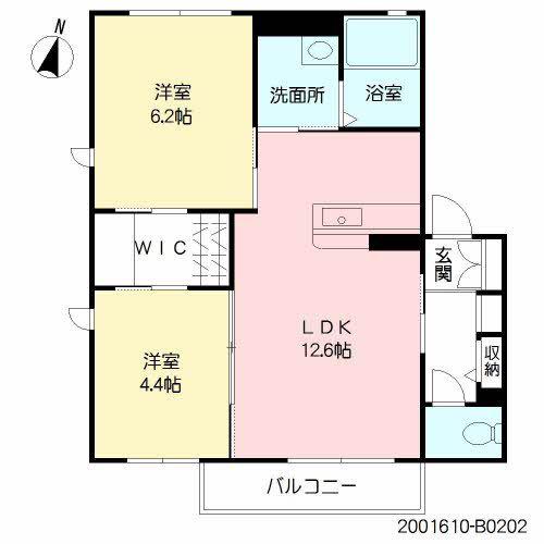 ディアコートTOK B棟(2LDK/2階)の間取り写真