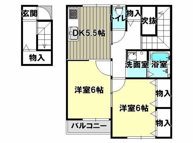 サンハイツ原田(2DK/2階)の間取り写真