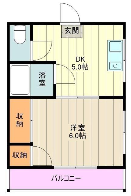 寺島コート(1DK/2階)の間取り写真