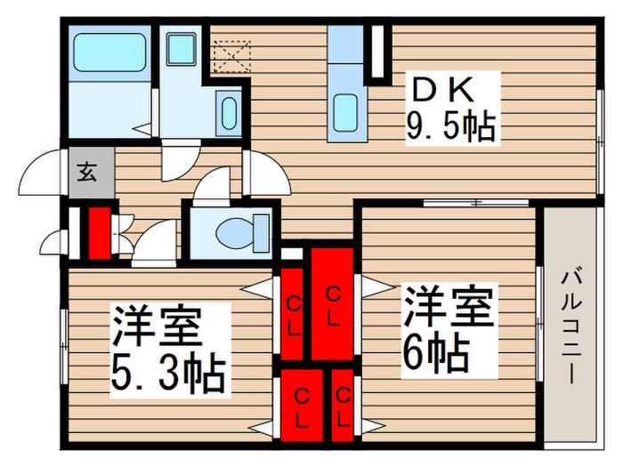 ミリアビタ響(2DK/3階)の間取り写真
