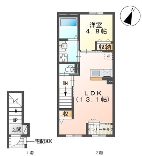 グランピュアII(1LDK/2階)の間取り写真
