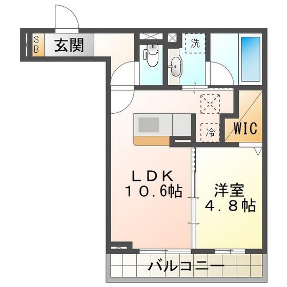 ディーシャンブル富田(1LDK/1階)の間取り写真
