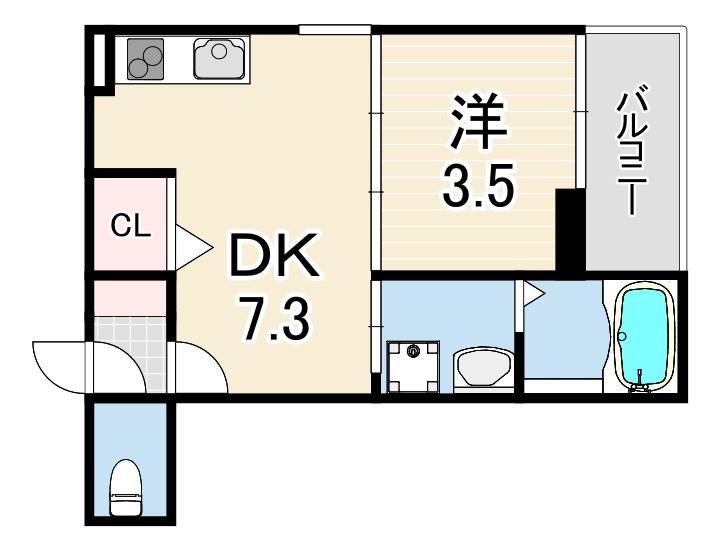 AQUAMARINE西北(1DK/3階)の間取り写真