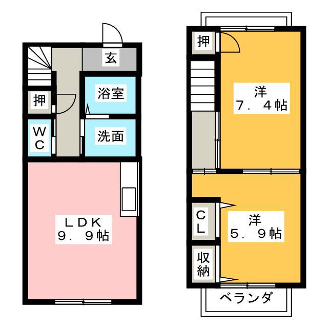プリメーラA棟(2LDK/1階)の間取り写真