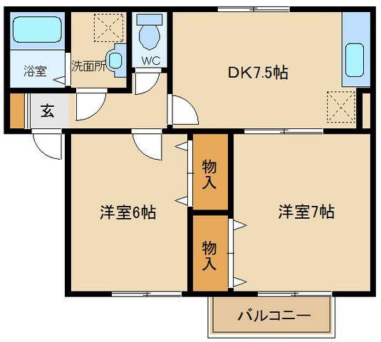 セジュール西堀 II(2DK/2階)の間取り写真