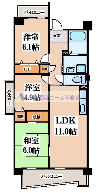 カーサ・花水木(3LDK/1階)の間取り写真