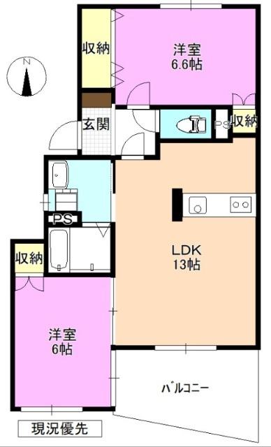 メイデンヘアー・A(2LDK/1階)の間取り写真