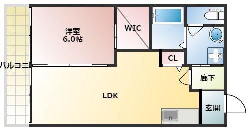 フォンティーヌII A棟(1LDK/2階)の間取り写真